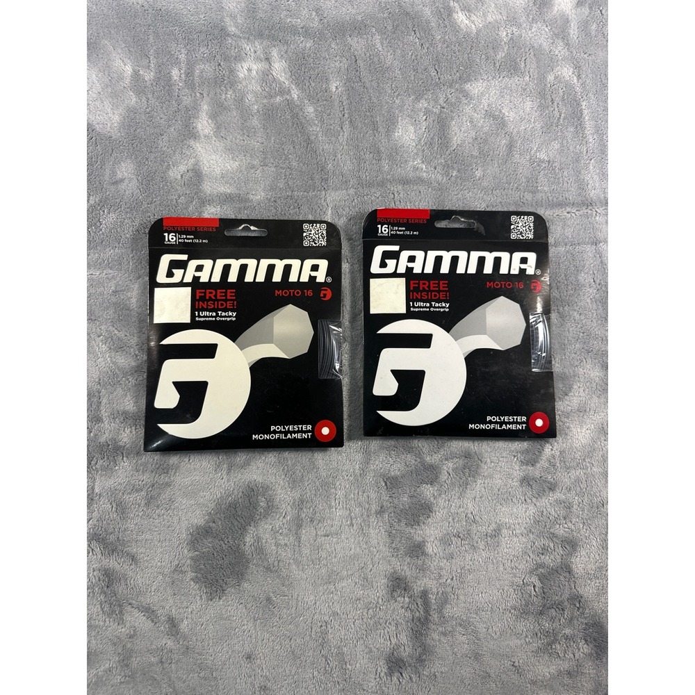 Gamma Moto 16 Tennis String Polyester Monofilament Black 16G 2Pack with Overgrip